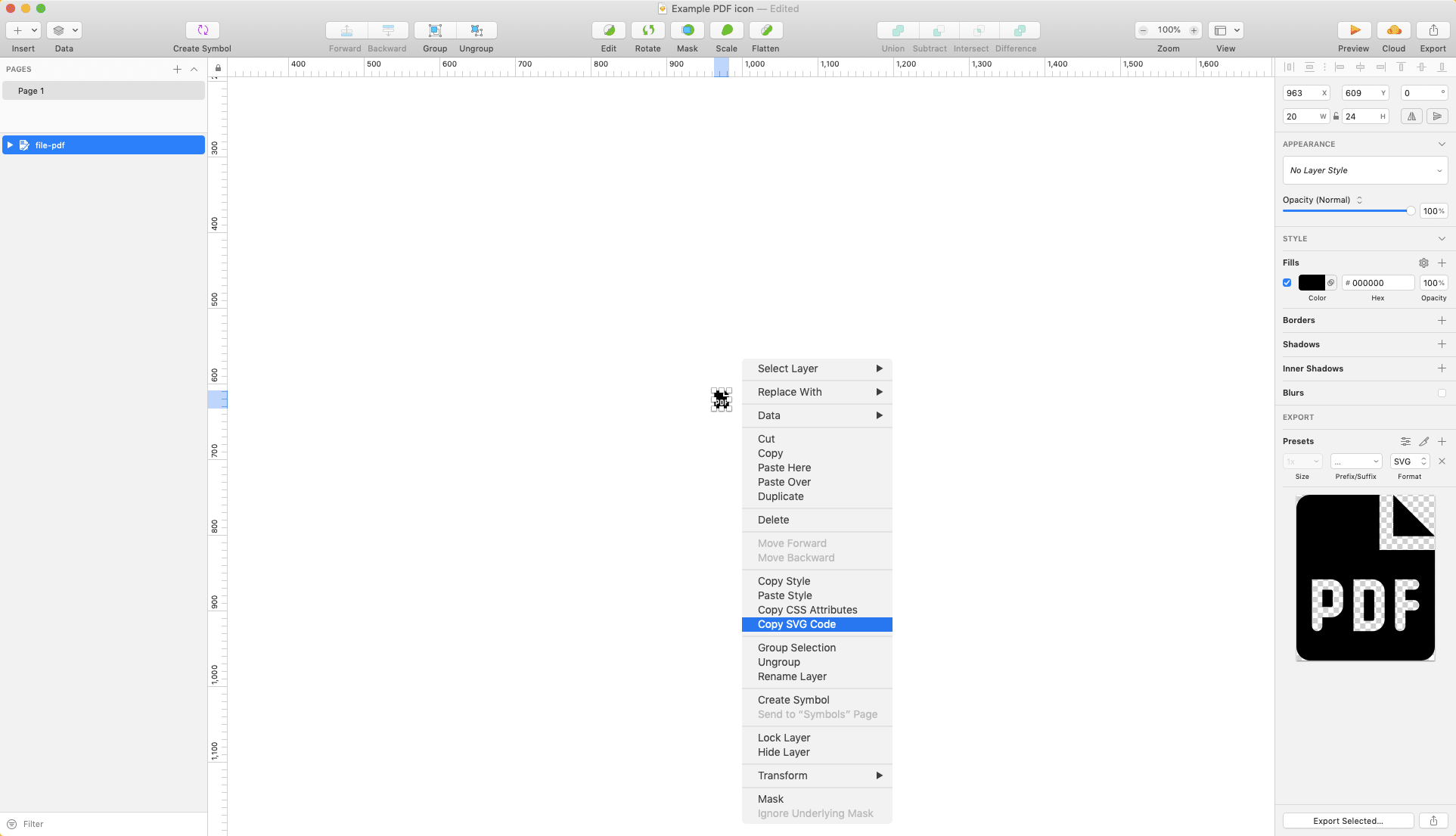 Copy SVG code dialog in Sketch app